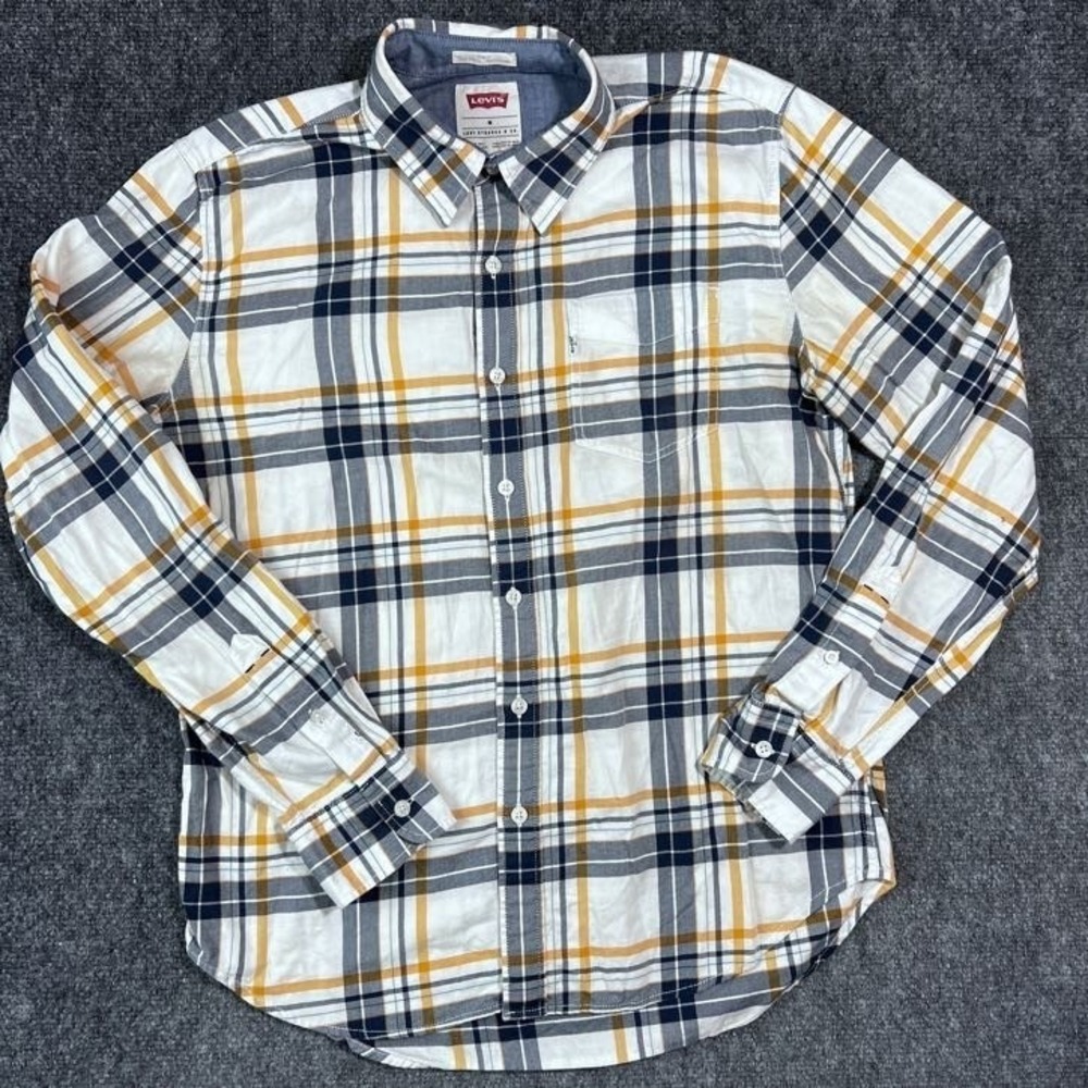 Levi's Men Button Down Shirt Plaid Size Medium 100% Cotton Front Pocket - Picture 2 of 7